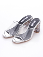 【R&E】グリッター&クリアLOWヒールミュール/シルバー