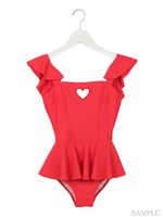 ハート抜きフレアスイムワンピ/レッド