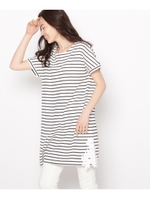 フラワーレースボーダー柄ワンピース/グレー(312)