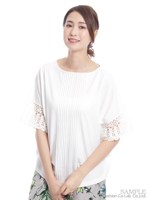 袖鈎針モチーフ天竺ブラウス/ネイビー