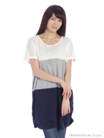 ネックレス付3段配色チュニックカットソー/Cガラ