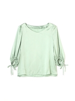 リボンスリーブブラウス/ライトグリーン(130)