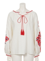 【Shelly island】袖バルーン刺繍チュニック/ホワイト