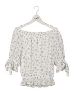 花柄オフショル半袖キャンディブラウス/ブラック