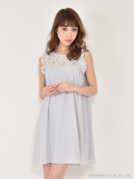 ヨークレースAラインフレアワンピース/ピンク