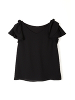 リボンジョーゼット肩リボンブラウス/ブラック(010)