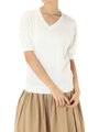 【AZUL by moussy】5分袖VネックニットプルオーバーMOOK番号93013/WHT