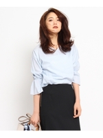 [L]コットンテンセル袖ギャザーローンシャツ/ライトブルー(391)