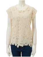 大柄レースフレンチスリーブトップス/ライトベージュ