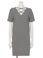 【LATINA】レースアップボーダーワンピース/BK