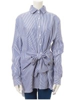 バックシャン刺繍フロントリボンブラウス/ブルー