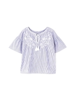 刺繍フレアスリーブブラウス/ブルーストライプ1(111)