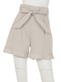 裾フリルウエストリボンショートパンツ/ベージュ