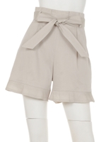 裾フリルウエストリボンショートパンツ/ベージュ