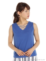 編み上げ風ノースリトップス/ブラック