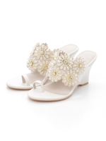 ビーズフラワーウェッジサンダル/BEIGE