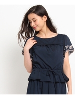 フラワーエンブロブラウス/ブルー系(095)