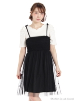 メニーリボンチュールフリルキャミOP/ブラック