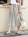 ランダムストライププリーツミディスカート/グリーン柄