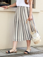 ランダムストライププリーツミディスカート/グリーン柄