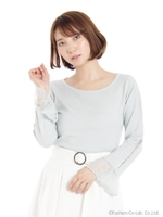 袖レース使いニット/ライトグリーン