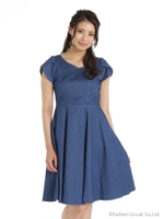 チューリップ袖フレアOP　3/サックス