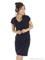 Vネックワイドリブワンピ/ブラック