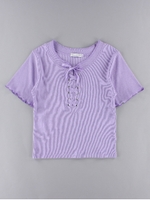 【Junior】レースアップリブプルオーバー/ピンク