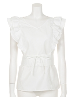 コルセットベルト付ラッフルブラウス(ブラック、ホワイト)/ホワイト