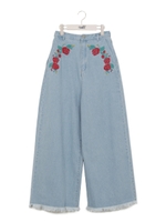 刺繍デニムワイドパンツ/ダークブルー