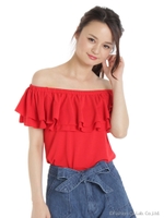 ティアードオフショルカットソー/マスタード