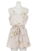 リボンベルトフラワーフレアロンパース/L/BEG
