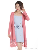 裾レースロングカーディガン/ピンク