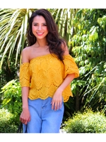 【chille anap】カラーレースオフショルトップス/YEL