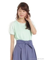 袖刺しゅう風チュールレースニットPO　3/サックス