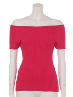 オフショル半袖ニット/濃ピンク