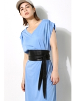 【AZUL by moussy】Vneckカットワンピ/L/BLU