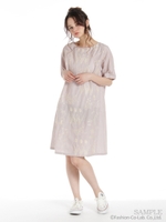 フラワーケイヴ刺繍ストライプワンピース/ブラウン