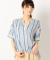 マルチストライプ裾ダーツブラウス