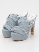 美脚美人ラグジュアリービジューデニムクロスサンダル/ブルー