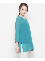 シアーチェックシャツVネックシャツ/グリーン(022)