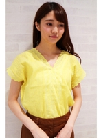 スカラップレースノースリーブブラウス/イエロー(060)