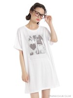 フォトプリントビッグTシャツワンピース/ホワイト
