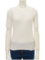 Vネック半袖テレコカットソー/ベージュ