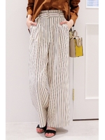 ベルト付ハイウエストストライプワイドパンツ/ベージュ1(041)