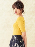 5分袖スクエアネックリブニット/ダークブラウン