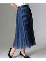 [L]〔洗える〕チュールプリーツスカート/ブルー(092)