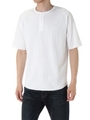 【AZUL by moussy】変形ハニカムメッシュヘンリーネック半袖プルオーバー/WHT