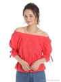 カットワークレースオフショルブラウス/レッド