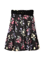 フローラル　ベロア　ベルト　フレアー　スカート/ブラック(010)